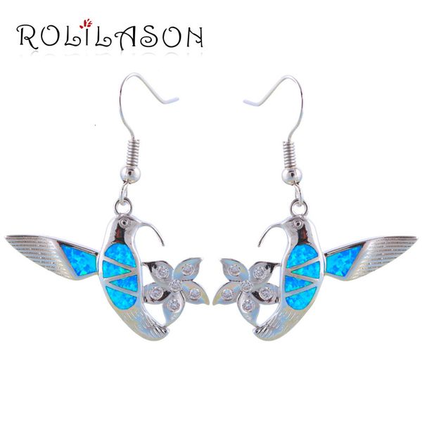 

brinco for women trendy appealing bird design blue fire opal silver stamped drop earrings zirconia fashion jewelry oe439