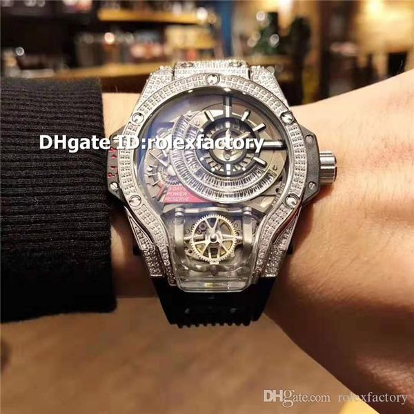 

2019 luxury tainle teel diamond 09 men watch grey dial automatic tourbillon apphire port big wri twatch luminou