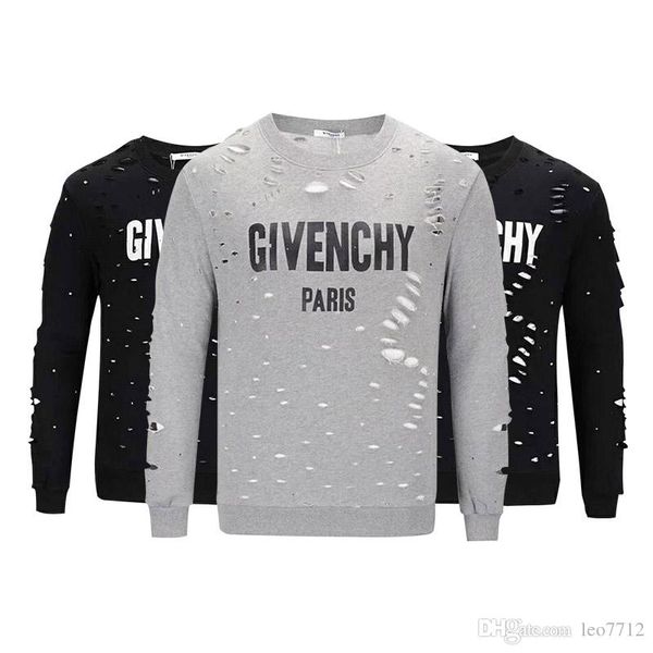 

18ss brand design summer street wear europe paris fan made fashion men broken hole cotton tshirt casual women tee giv t-shirt, White;black