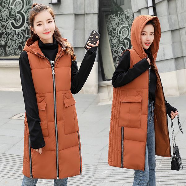 

new 2019 new brand winter women's jacket windproof warm long cotton waistcoat casual sleeveless hooded femme coat veste, Black;white
