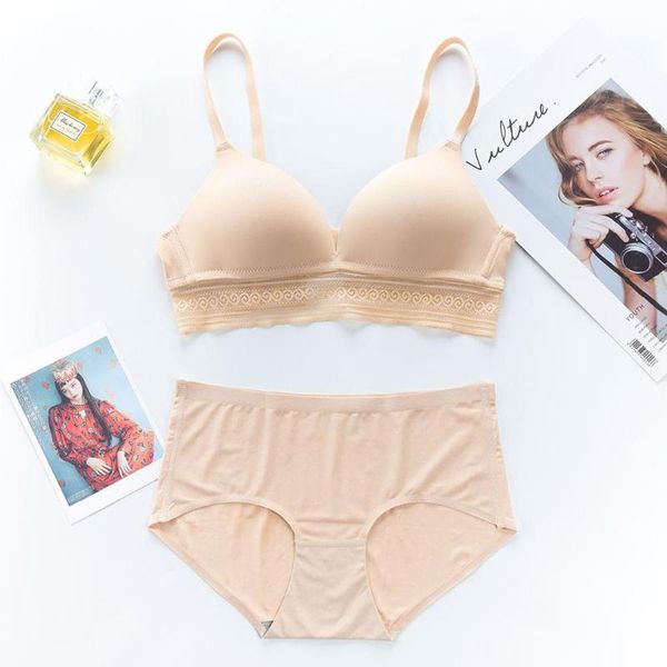 

women's bra set seamless underwear set breathable solid color push up lace thin bra panty two pieces sets, Red;black