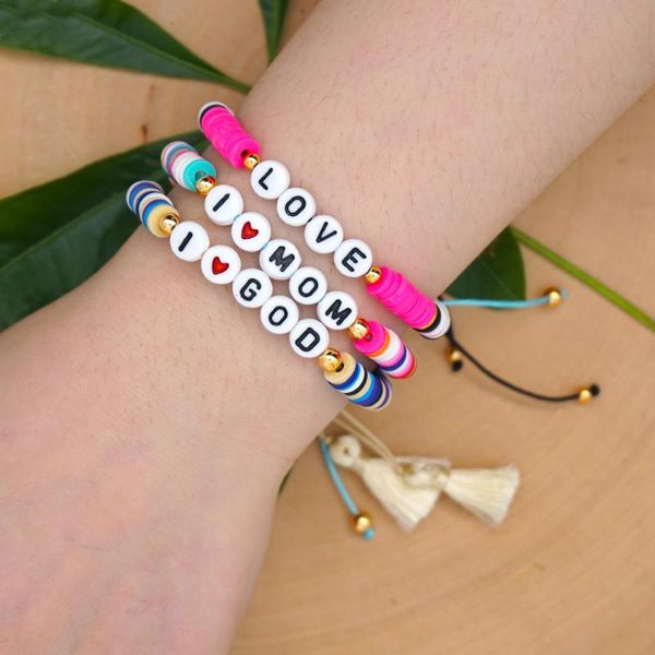 

go2boho heishi bracelet disc beads bracelets for women letter custom diy rainbow pulsera handmade multicolor wristband jewelry, Black