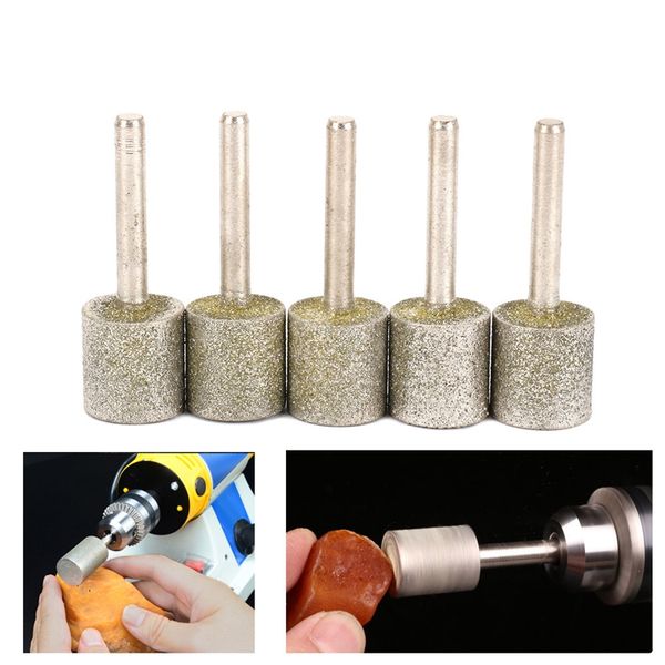 

promotion--5pc 20mm head 6mm shank diameter diamond coated head cylinder grinding mounted point burrs bit set for rotary tool me