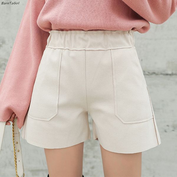 

women's shorts borntogirl 2021 spring autumn winter women high waist black gray beige woolen, White;black
