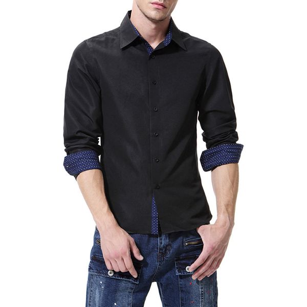 

2019 fashion men's casual fashion business shirt leisure splice long-sleeved shirt blousem~3xl, White;black