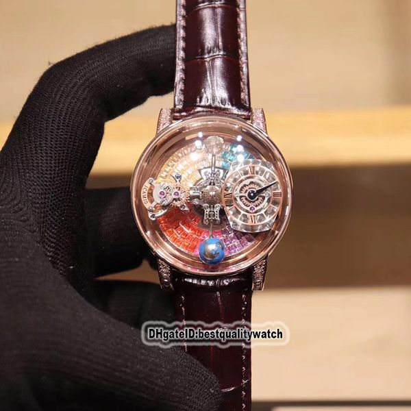

new static version epic x chrono cr7 liuhepan celestial body tourbillon dial swiss quartz movement mens watch rose gold case luxry watches, Slivery;brown