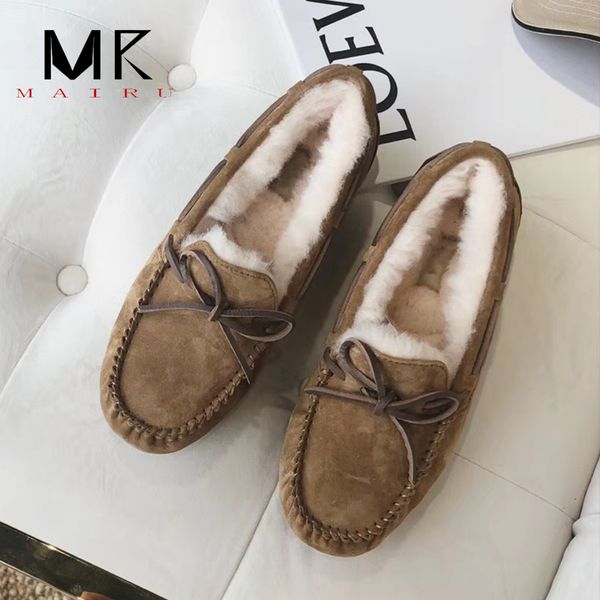 

mairu australia imported wool leather leather lefu shoes warm flat shoes brand high-end snow boots, Black