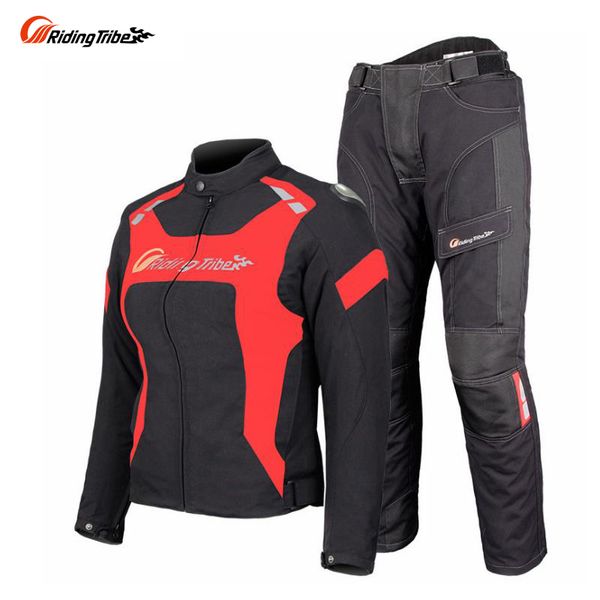 

riding tribe women's motorcycle jacket protective gear jacket & moto pants suit waterproof touring motorbike clothing set, Black;blue