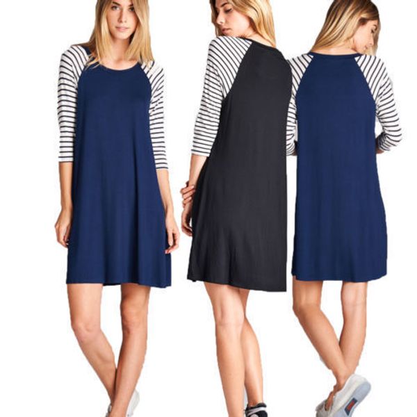 

casual dresses arrival women striped long sleeve dress evening party beach short mini, Black;gray
