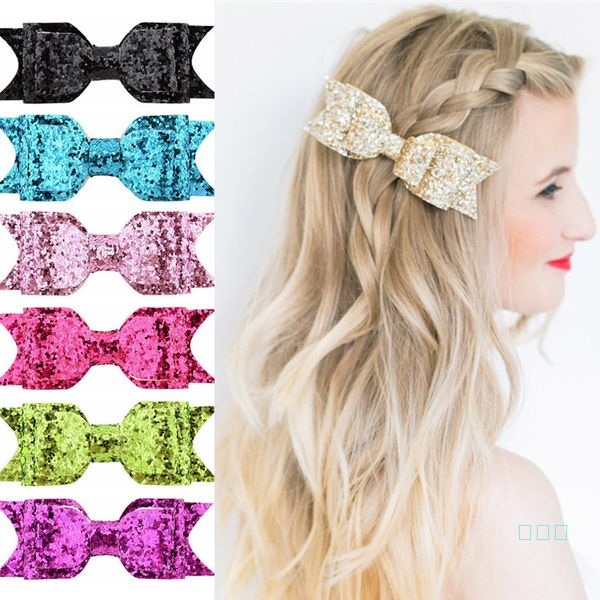 

glitter bowknot sequins hairpins girls hair bows clips shiny glitter cute hairpins barrettes headdress hair clip headwear accessories 2019, Slivery;white