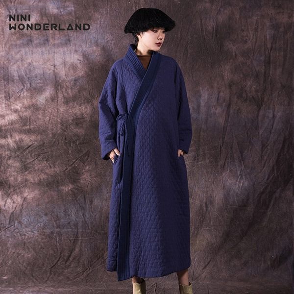 

nini wonderland 2018 winter long parkas coat women solid color cotton-padded thicken warm jacket female outerwear large size, Black