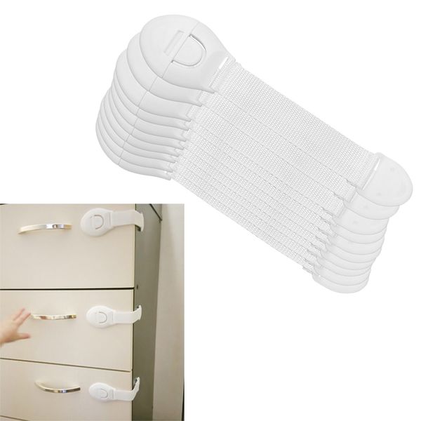 

10pcs/lot drawer door cabinet cupboard toilet safety locks baby kids safety care plastic locks straps infant baby protection