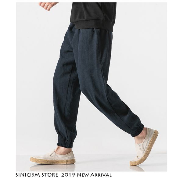 

sinicism store men loose 2019 autumn and winter pant chinese style mens cotton and linen trousers men full length pants oversize, Black