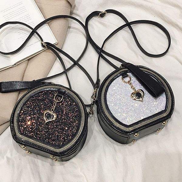 

2020 new handbags for women's sequins pu leather messenger bags fashion shoulder round bags female crossbody bag