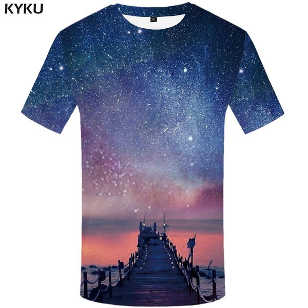 

kyku марка galaxy майка мужчины space футболки 3d смешные аниме одежда sunset tshirt printed смешные футболки короткие рукава рубашки, White;black