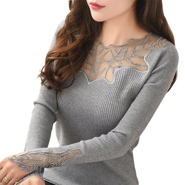 

women pullovers 2019 cashmere lace pullover sweaters fashion patchwork hollow out ruffled collar knitted pull femme, White;black
