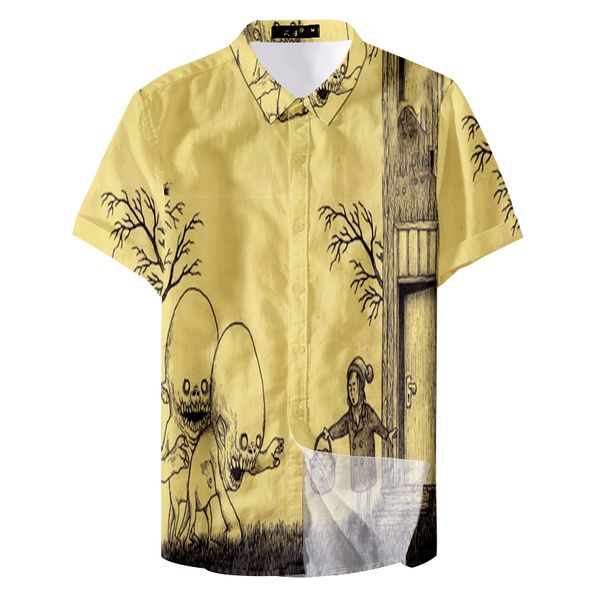 

2019 casual hawaiian beach vintage horrible picture pattern man shirt, White;black