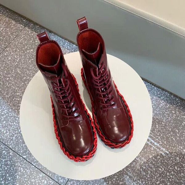 

weaving bottom with martin boots female autumn and winter new patent leather thick-soled lacing british wind tube boots fashion wild