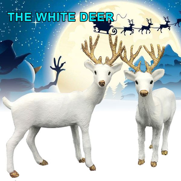 

2 size simulation white deer christmas white reindeer xmas elk standing shop new year plush plastic toy office simulated