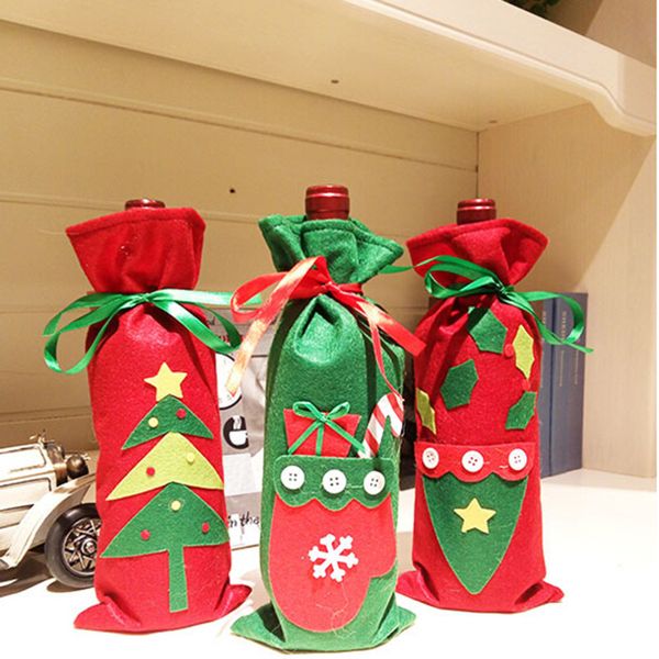 

red wine bottle cover bags christmas dinner table decoration home party decors santa claus xmas gift pouch holder