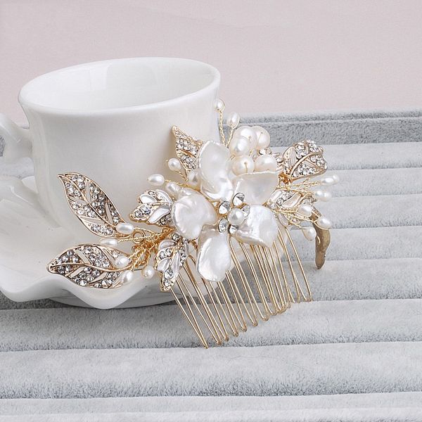 

wholesale- gold freshwater pearls hair comb vintage bridal hair jewelry wedding combs accessories flower women headwear, Slivery;golden