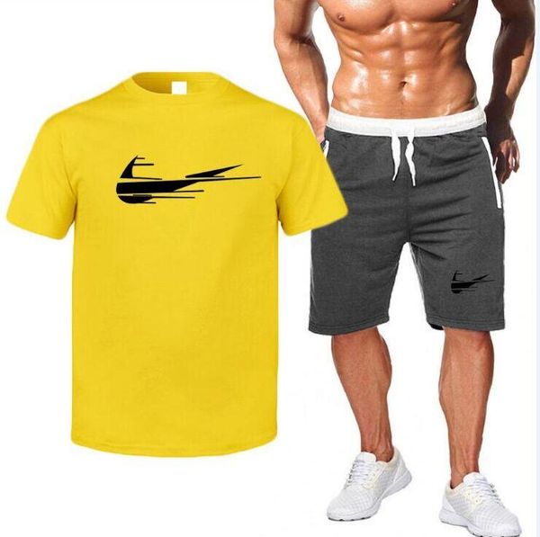 

men tshirts sportswear sets 2020 summer men's tracksuit fashion print sporting suit casual 2 pieces short set male slim outfits s-xxl, Gray