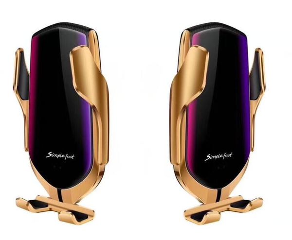 

r1 smart automatic clamping car wireless charger for iphone x xr xs 8 plus galaxy s10 s9 fast charge air vent mount phone holder with box