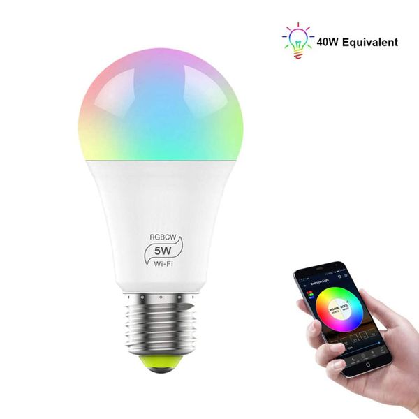 

5w smart light bulb (40w equivalent), e27 wifi led multi-color rgbcw light dimmable light bulb, compatible with alexa and google
