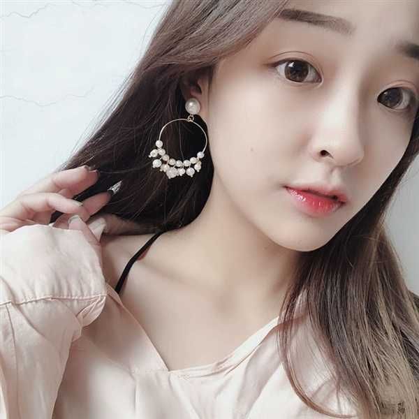 

новые большие круглые серьги круг для женщин круглые геометрические имитация жемчуга классические ювелирные изделия панк-стиль серьги заявле, Silver