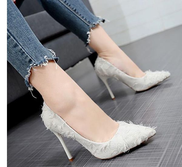 

2019 women's shoes in spring and autumn with new style high heel fine heel pointed end cloth shoes@4072, Black
