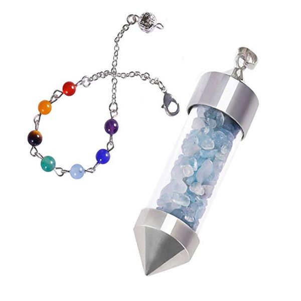 

оптовая 10 шт посеребренная желания бутылки розовый кварц подвеска аквамарин с beads chain healing чакра ювелирные изделия, Silver