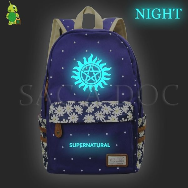 

supernatural sam dean castiel luminous backpack preppy school bags for teenagers girls flower wave point travel rucksack