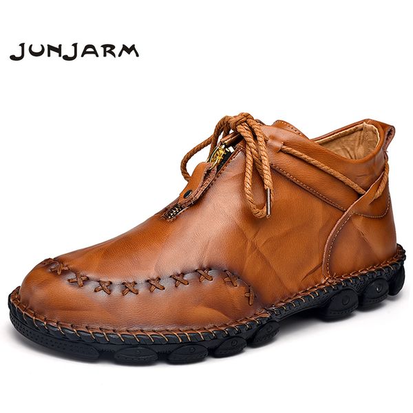 

junjarm autumn new leather men boots winter high men casual ankle boots comfortable mens snow shoes work big size 38-48, Black