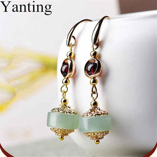 

yanting handmade dangle earrings for women garnet aventurine pendant earings vintage earrings with stones gift for female 0439, Silver
