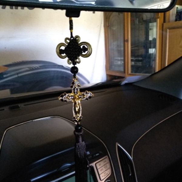 

universial car pendant metal diamond cross jesus christian religious car rearview mirror ornaments hanging styling accessory