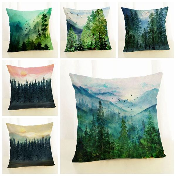 Nature Scenery Cushion Cover Nordic Forest Chaise Chair Throw