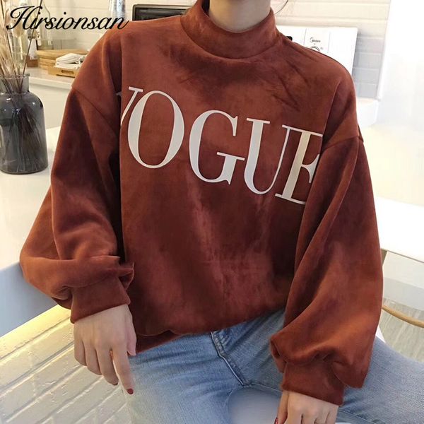 

hirsionsan winter hoodies sweatshirt women vogue printed fleece velvet hoodies harajuku velour pullovers ladies casual warm, Black
