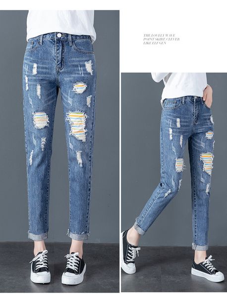 

the blue the new show thin show high feet nine minutes of pants hole straight tall waist loose haroun pants