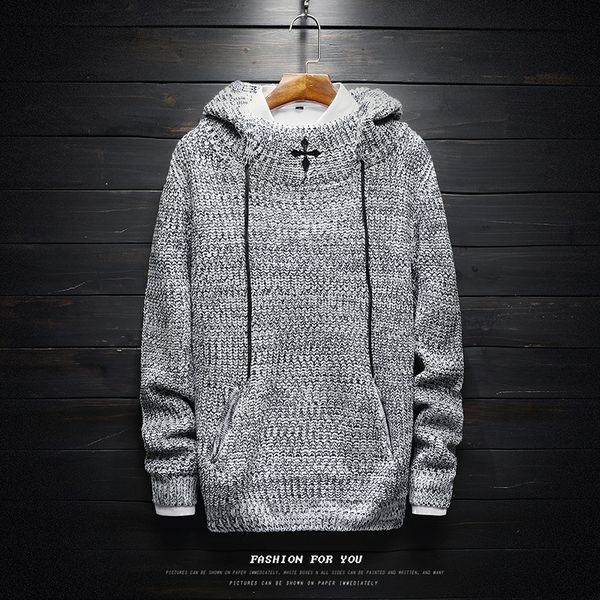

2017 new men's clothing personality trend wear long sleeved sweater knit jumper warm hooded sweaters plus size singer costumes, White;black