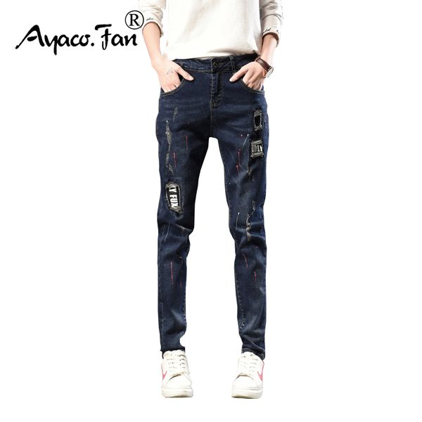 

womens jeans harem pants individual loose ripped denim pants full length vintage cowboy jeans woman trousers for girls, Blue