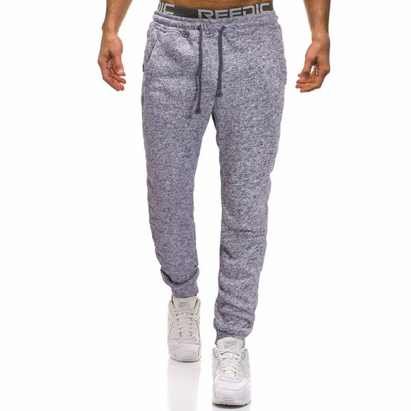 

men long leisure slim fit trousers joggers ankle tied pants casual sportswear male sweatpants man, Black