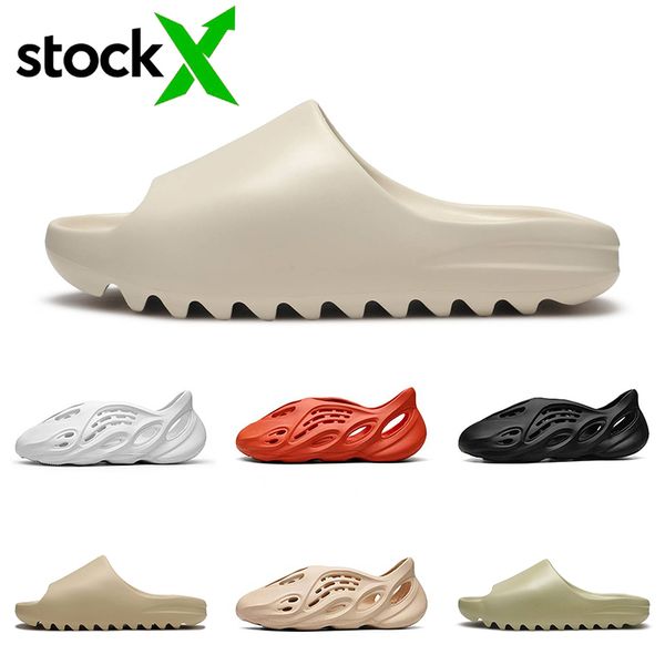 

stock x 2020 fashion bone sandals designer kanye west foam runner slippers triple black white grey beach sandal off mens women 36-45