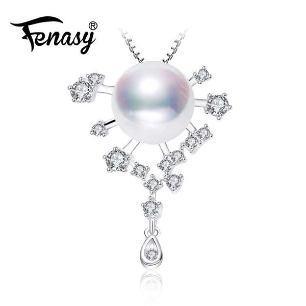 

fenasy pearl pendant necklace for women natural freshwater pearl pendants&necklaces 925 sterling silver snowflake pendant 8-9mm