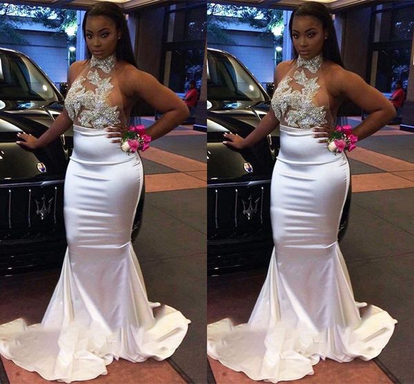 

african mermaid prom dresses halter jewel neck backless applique lace floor length evening gowns evening party wear formal dress, Black;red