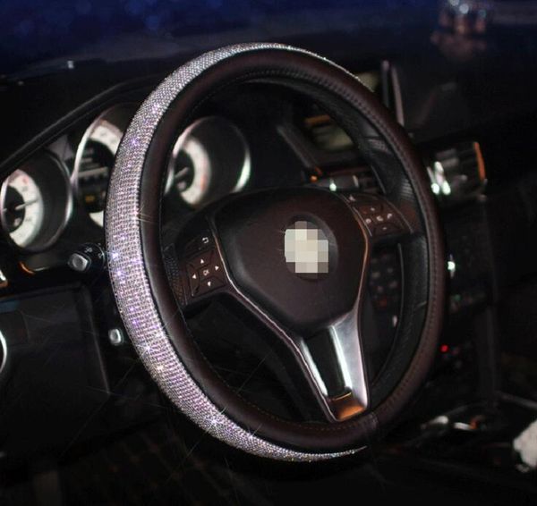 

алмаз искусственная кожа автомобиля рулевое колесо обложка кристалл горный хрусталь крышка колеса автомобиля для женщин девушка авто decorat