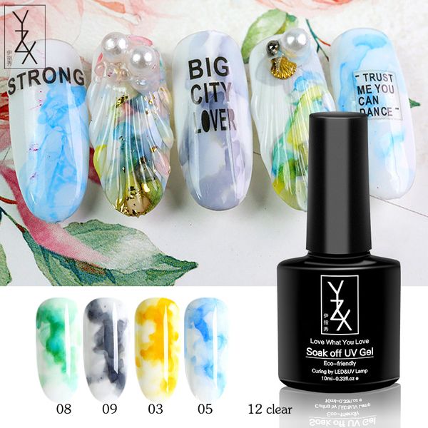 

yzx 6 bottles/set blooming ink soak off nail art gel manicure 3d design natural dry no led/uv liquid marble smudge bubble polish, Red;pink