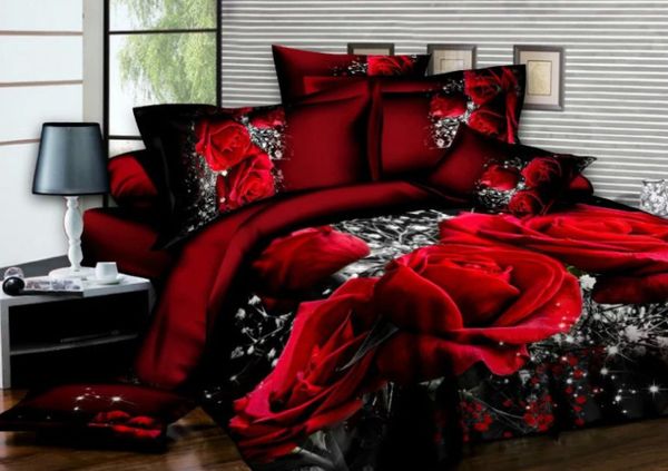 2021 Son Yeni 3D Ev Tekstili Sıcak Siyah Kırmızı Gül Yatak Üç Parçalı Dört Parçalı Suit, Köpek Tarzı, Ücretsiz Kargo