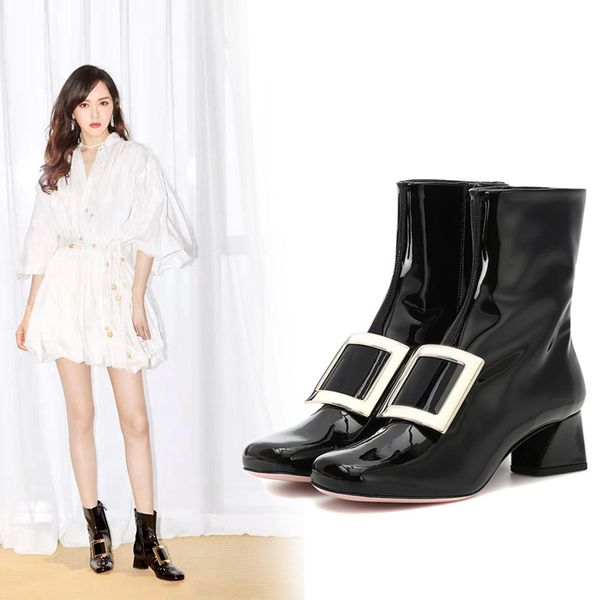 

coarse high heel martin boots high-quality sheepskin leather upper women shoes designer luxury half boots non-slip zipper lady's ankle, Black