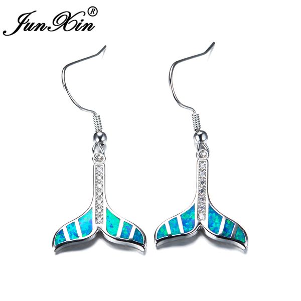 

junxin new fashion jewelry women drop earring blue opal earrings 925 sterling silver filled long dangle earrings for women