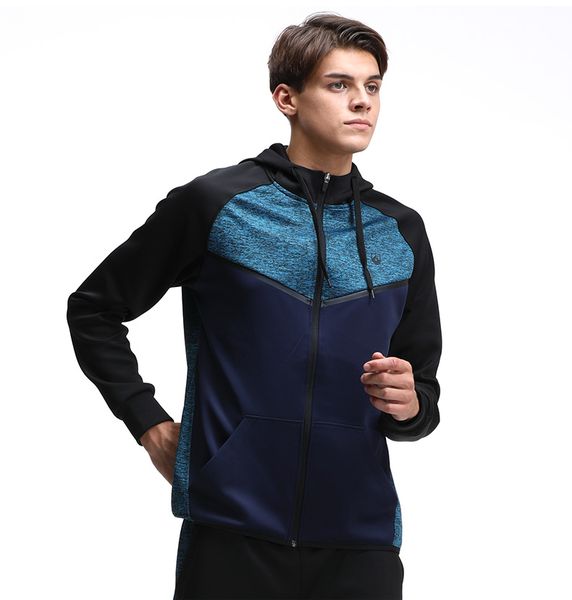 

winter men sport jacket fitness long sleeve hooded tight hoodies zipper slim hiking sweatshirts male gym training jackets, Black;red